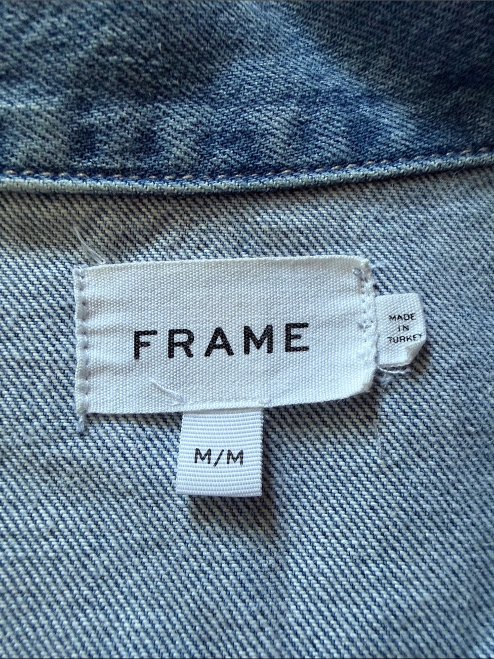Frame Denim Light Blue Distressed Denim Shirt Jacket, Relaxed Fit, Unisex - Picture 8 of 13